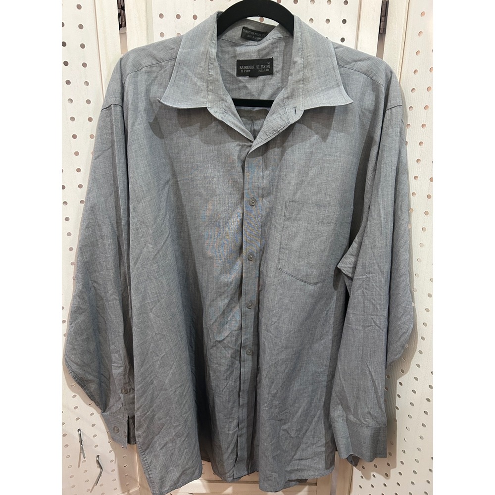 Salvatore Pellegrino Mens 17 1/2 34 35 Grey Long Sleeve Button Up Dress Shirt‎